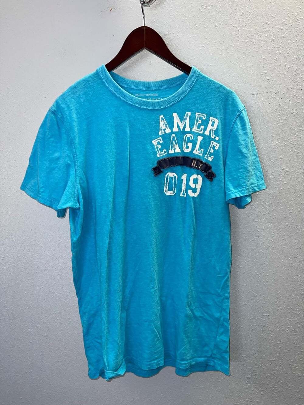 American Eagle Outfitters Men Blue Athletic Fit Graphic Short Sleeve T-Shirt